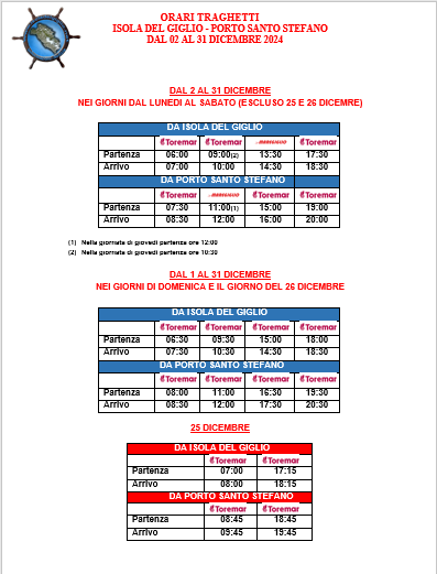 ORARI DICEMBRE 2024